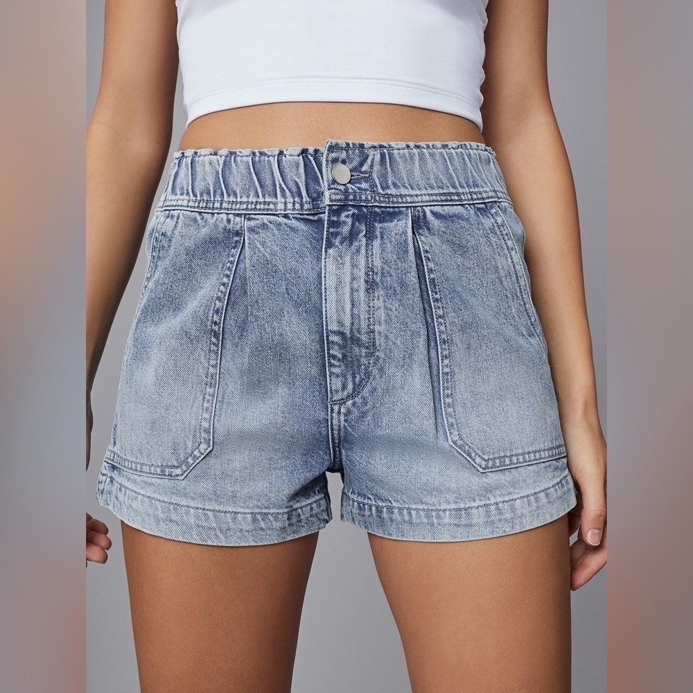 DL1961 Light Wash Denim Paperbag Waist Jean Shorts